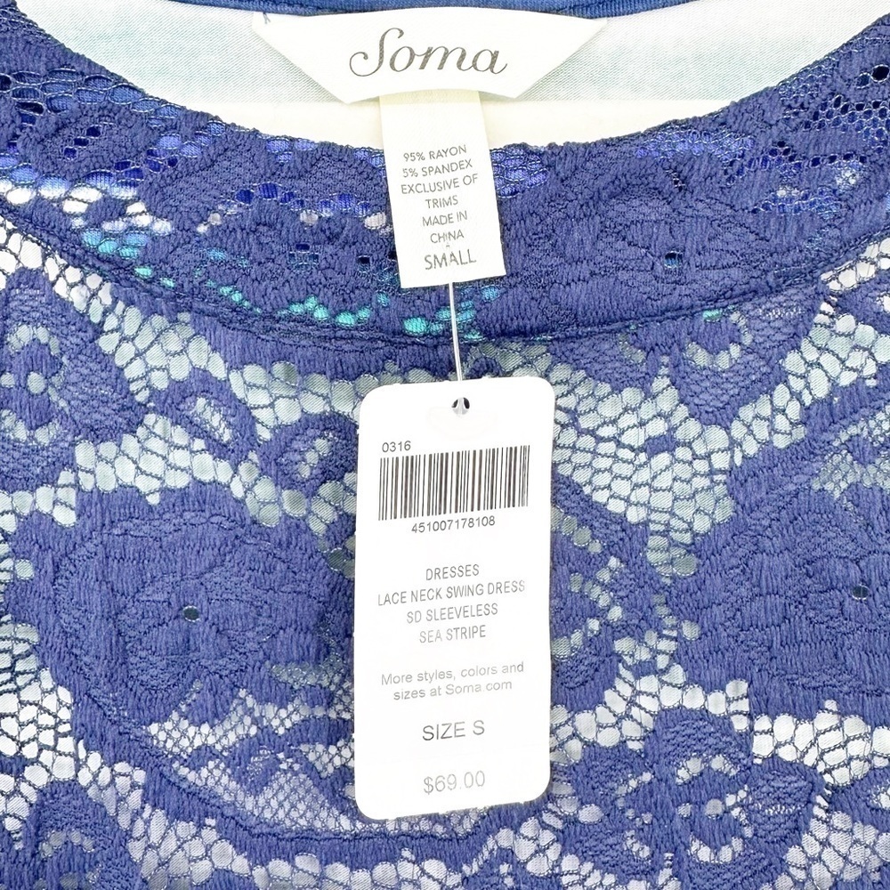Soma Lace Neck Swing Dress Sea Stripes Small - Picture 5 of 6